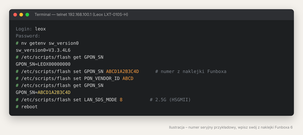 Konfiguracja wkładki Leox przez telnet